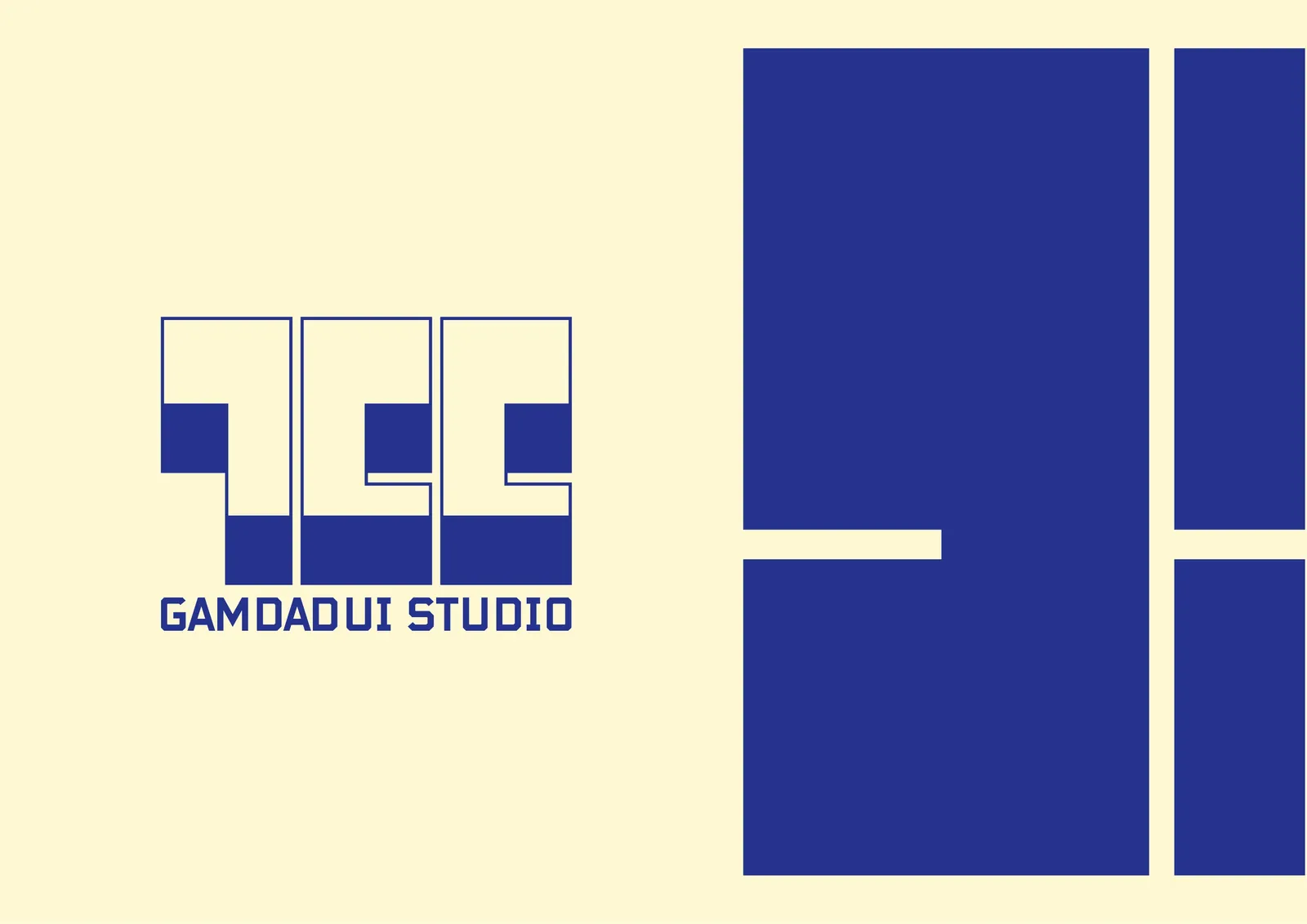 The Gamdadui Studio logo: the Korean initials ㄱㄷㄷ as bold blue blocks above the name, on natural wool.