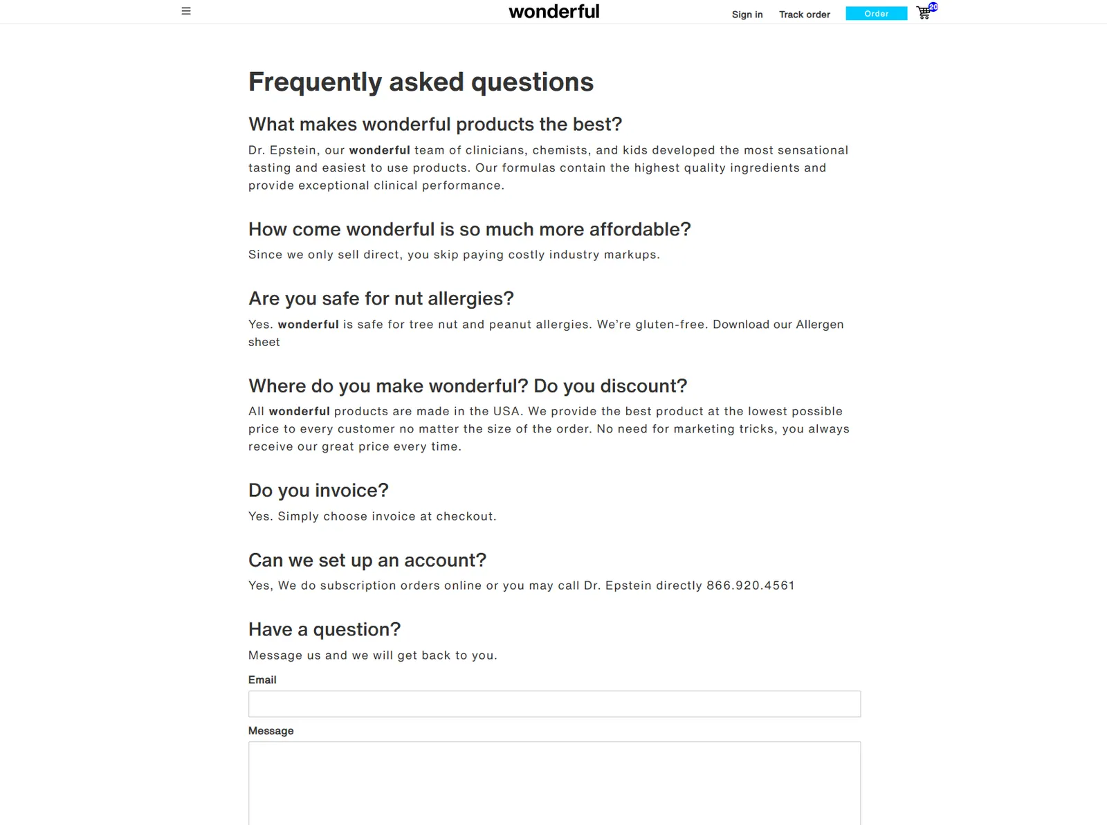 Before the redesign: the FAQ page.